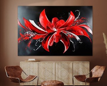 Rote Blütenfantasie – Dynamisch und Modern von Poster Art Shop