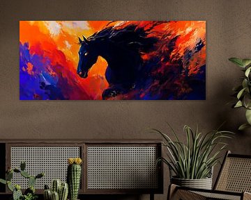 Black horse in a play of colours by Poster Art Shop
