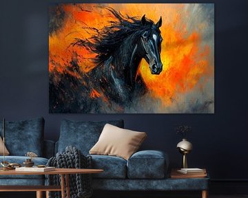 Black horse under fire spell by Poster Art Shop