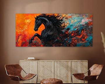 Black horse in a storm - Expressive by Poster Art Shop