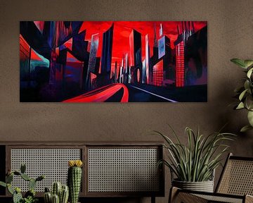 Stedelijke schemering - Rode skyline van Poster Art Shop