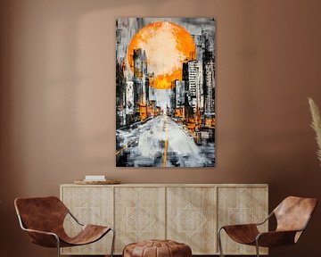 Städtische Landschaft mit Sonnenuntergang von Poster Art Shop