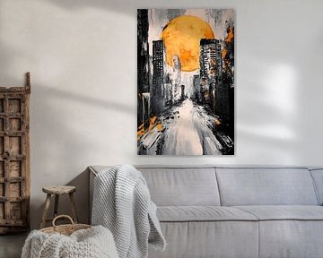Urban twilight with full moon by Poster Art Shop