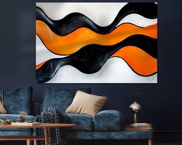 Waves of black and orange by Poster Art Shop