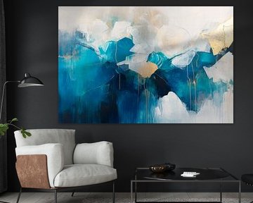 Abstract blue tones - artwork with gold accents by Poster Art Shop