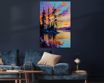 Avondstemming bij het meer - kleurenspel van Poster Art Shop