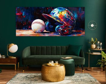Casque de baseball et balle - Représentation colorée sur Poster Art Shop