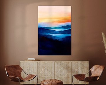 Paysage de montagne avec coucher de soleil sur Poster Art Shop