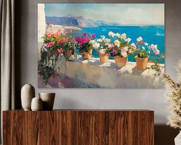 Blühende Küstenlandschaft am Balkon von Poster Art Shop