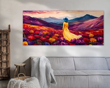Bloemenveld bij zonsondergang van Poster Art Shop