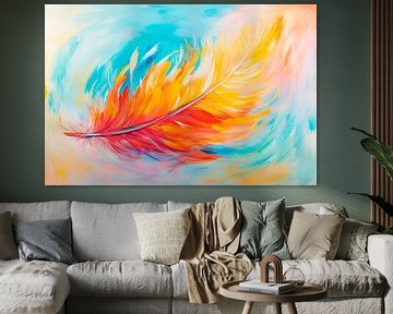 Colourful feather on a soft background by Poster Art Shop