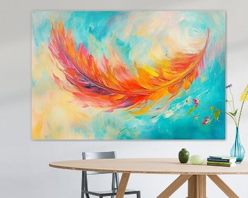 Colourful feather against a soft background by Poster Art Shop
