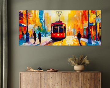 Kleurrijke tram in het stadsleven van Poster Art Shop