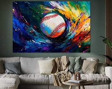 Colourful baseball motif in a riot of colour by Poster Art Shop