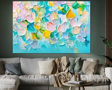 Colourful petals on blue by Poster Art Shop