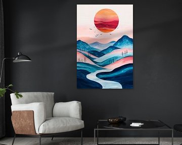 Kleurrijk landschap met zonsondergang van Poster Art Shop