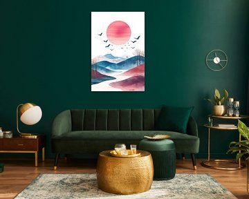 Kleurrijk landschap met zon van Poster Art Shop