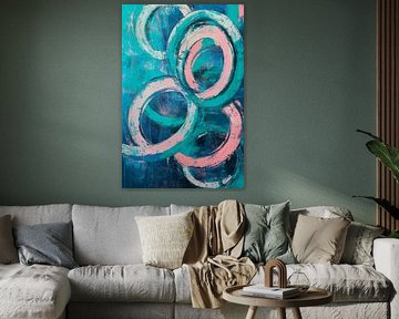 Coloured circles on blue - Abstract art by Poster Art Shop