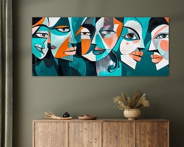 Gezichten in een kleurenspel - Abstract van Poster Art Shop