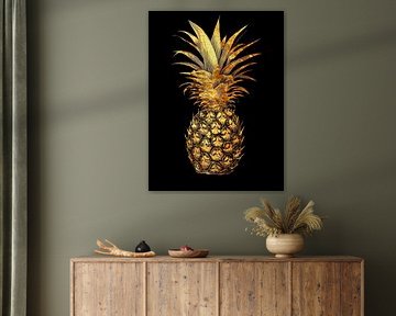 Golden pineapple on black - pure elegance by Poster Art Shop
