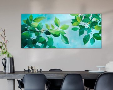Feuilles vertes sous une douce lumière sur Poster Art Shop