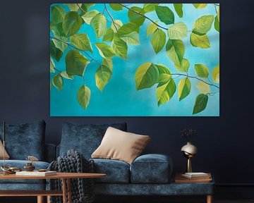 Feuilles vertes dans les tons bleus sur Poster Art Shop