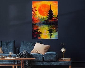 Japanische Pagode im Sonnenuntergang von Poster Art Shop