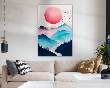 Rustig berglandschap met zonsondergang van Poster Art Shop