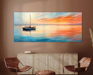 Zeilboot in de zonsondergang van Poster Art Shop