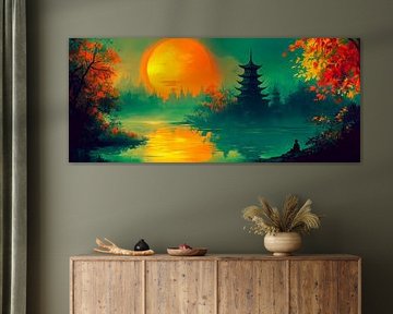Sonnenuntergang am Tempel – Mystisch von Poster Art Shop