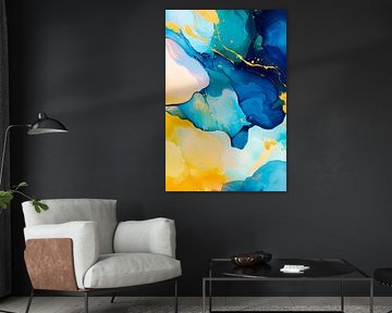 Abstract colour explosion in blue and yellow by Poster Art Shop