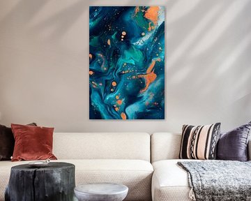 Aqua Abstraction avec éclaboussures de peinture sur Poster Art Shop