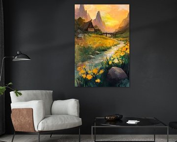 Berglandschap met zonsondergang van Poster Art Shop