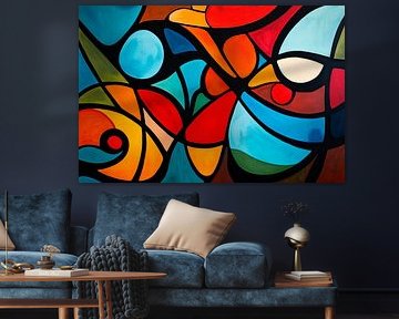 Abstraction colorée en rouge et bleu sur Poster Art Shop