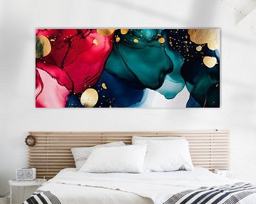 Colourful watercolour art with gold dots by Poster Art Shop