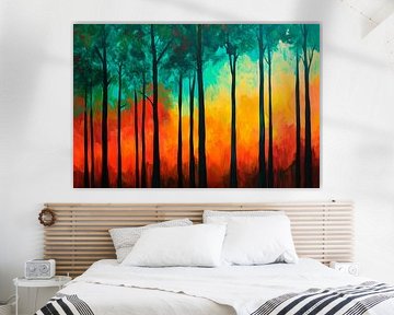 Kleurrijk boom-silhouet motief van Poster Art Shop