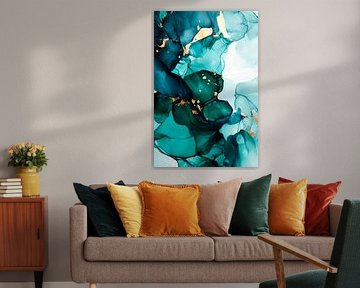 Flowing watercolour art with gold accents by Poster Art Shop