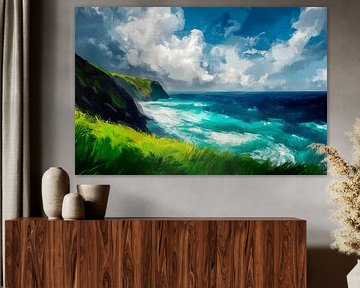 Coastal landscape with waves and clouds by Poster Art Shop