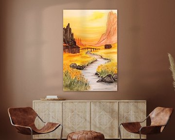 Landschap bij zonsondergang van Poster Art Shop