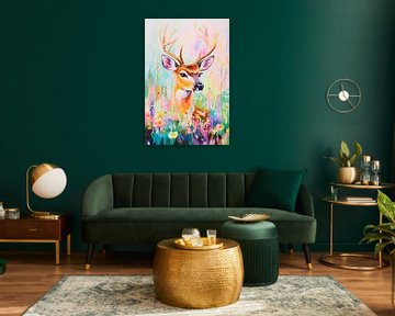 Hertenkop in felle kleuren van Poster Art Shop