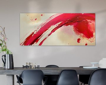 Red splashes of colour on beige - Abstract by Poster Art Shop
