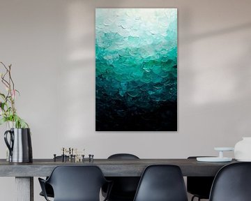 Golfvormen in blauwgroen - Abstract van Poster Art Shop