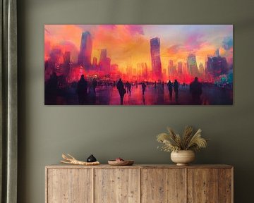 Stadssilhouet bij zonsondergang van Poster Art Shop