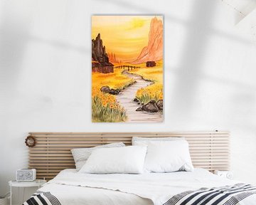 Landschap bij zonsondergang van Poster Art Shop