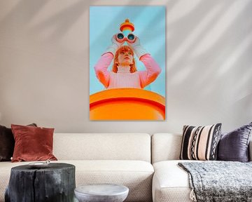 Meisje met verrekijker - Intense kleuren van Poster Art Shop