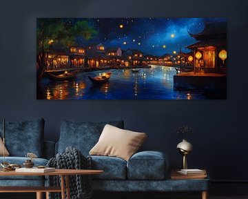 Night view with lanterns by the water by Poster Art Shop