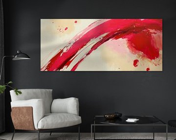 Red splashes of colour on beige - Abstract by Poster Art Shop