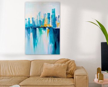 Urban silhouette in shades of blue by Poster Art Shop