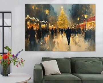 Weihnachtsbaum auf Glossy Streetscape von Wunderbare Kunst