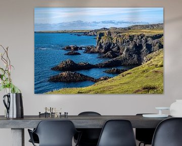 Arnastapi coastal landscape with cliffs in summer near the Snaefellsnes peninsula in Iceland